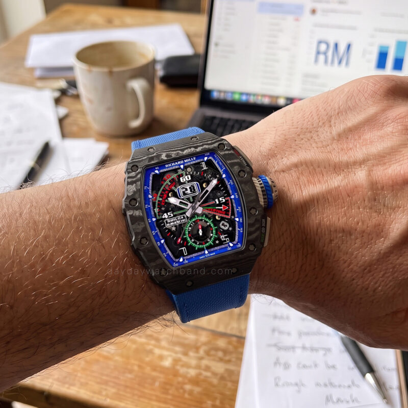 Custom rubber velcro blue strap for Richard Mille RM 11 04
