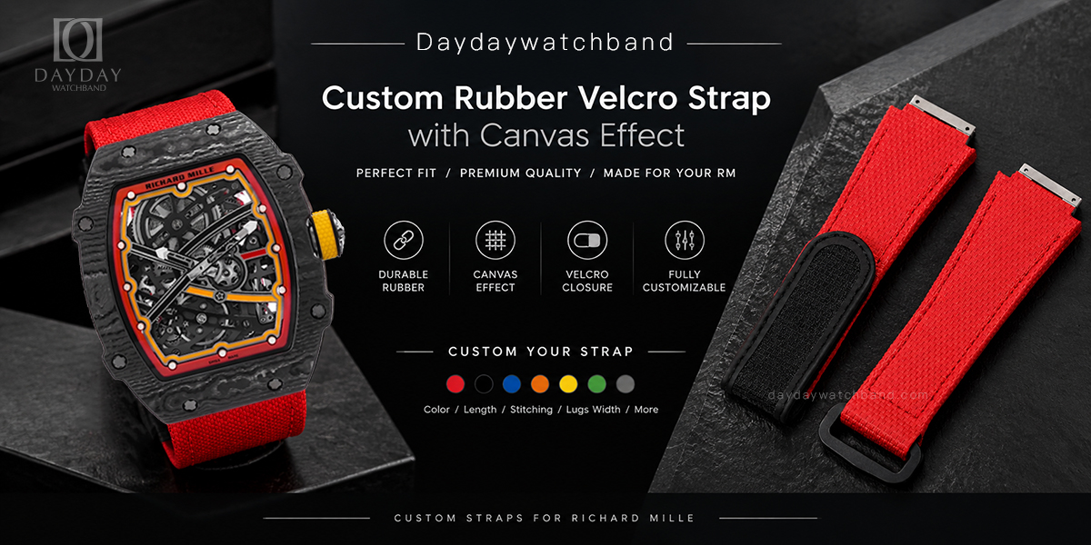 Custom Rubber Strap for Richard Mille with Hook-and-Loop Closure (Multiple Colors) 1 Custom velcro red Rubber Strap for Richard Mille