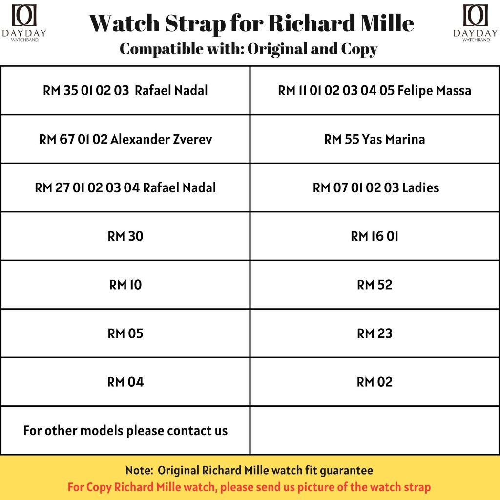 Daydaywatchband watch strap for Richard Mille compatible with orginaland copy for RM 35 RM 67 RM 11