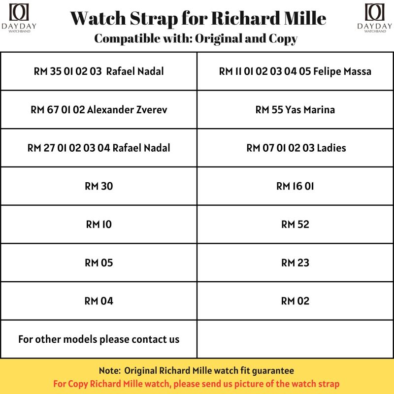 Daydaywatchband watch strap for Richard Mille compatible with orginaland copy for RM 35 RM 67 RM 11