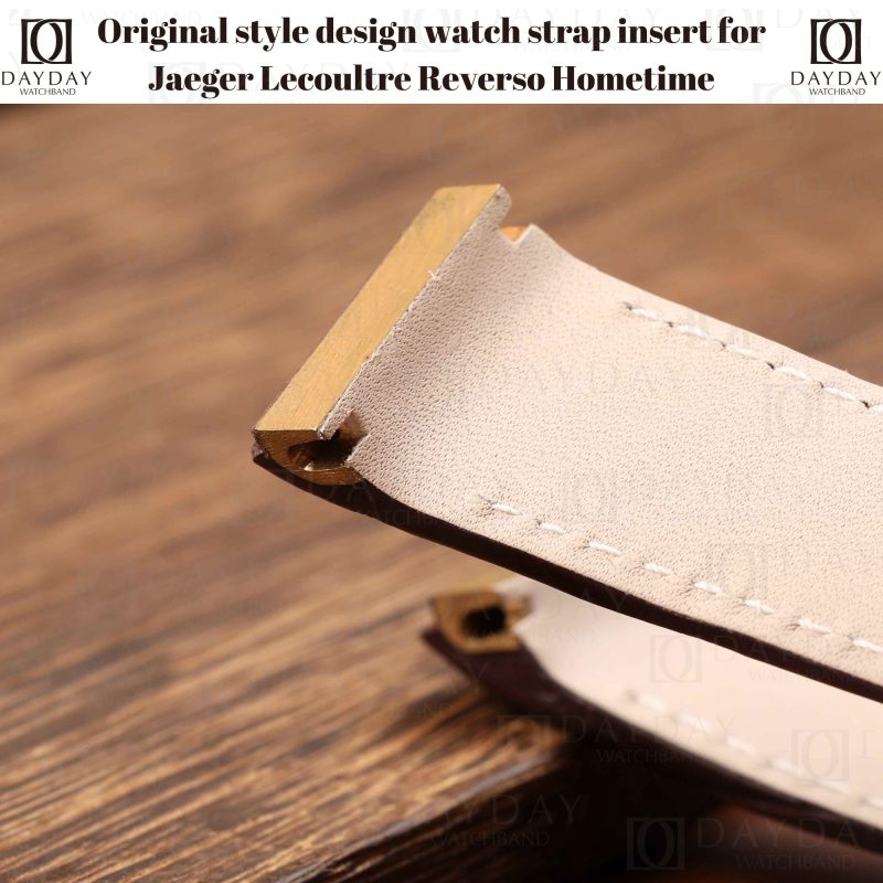 Brown alligator leather watch belt replacement with original style design metal watch insert for JLC Reverso Squadra Hometime men's watch