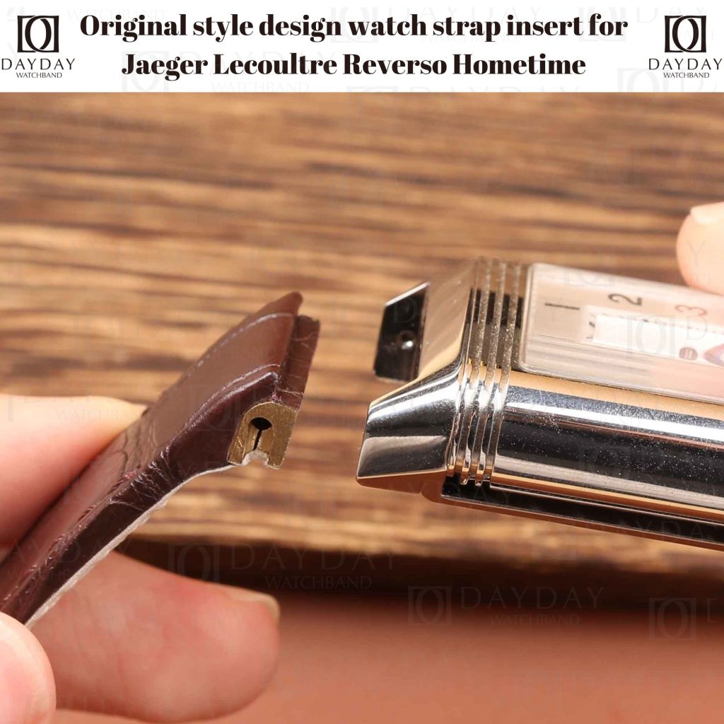 Brown crocodile leather watch strap band rpelacement with original style design metal watch insert for JLC Reverso Squadra Hometime