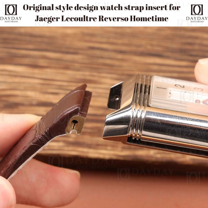 Brown crocodile leather watch strap band rpelacement with original style design metal watch insert for JLC Reverso Squadra Hometime