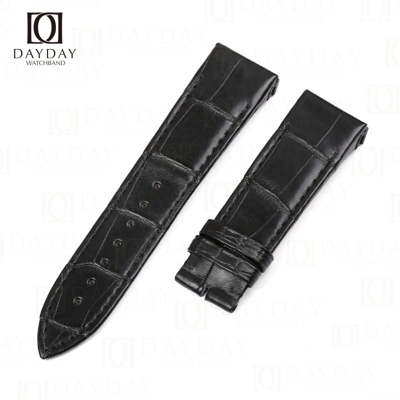 Custom bespoke black alligator leather 22mm watch strap replacement for jaeger lecoultre reverso casa fagliano men's watch (2)