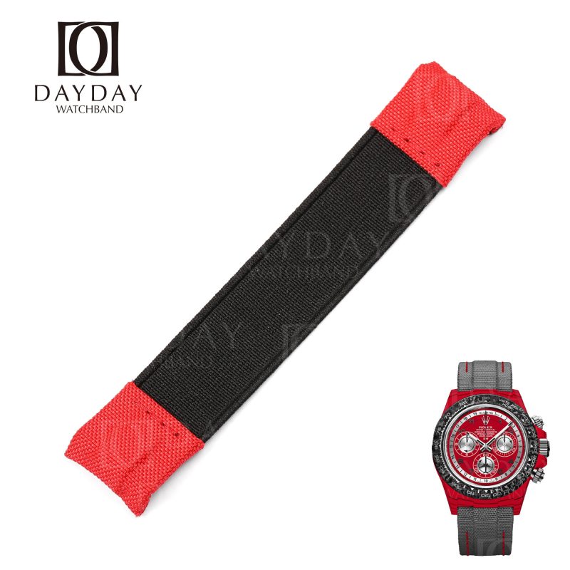Custom handmade black red elastic watch strap replacement for Rolex DIW Carbon Daytona cost for sale