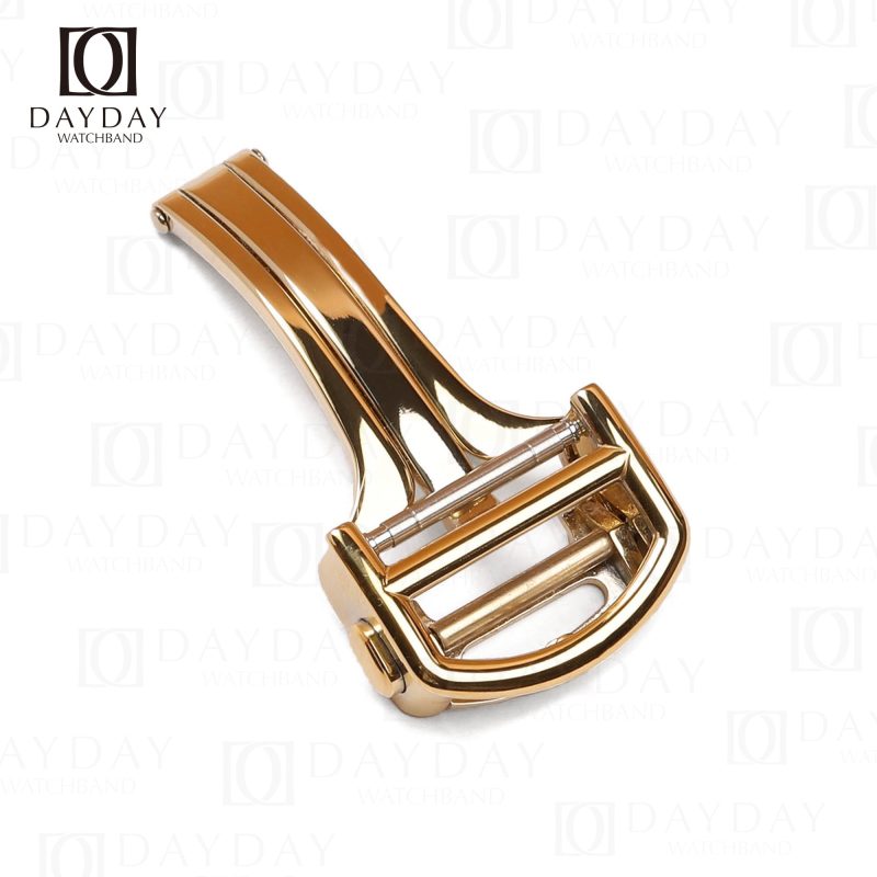 Gold stainless steel cartier deployment clasp buckle for Cartier Santos leather watch strap