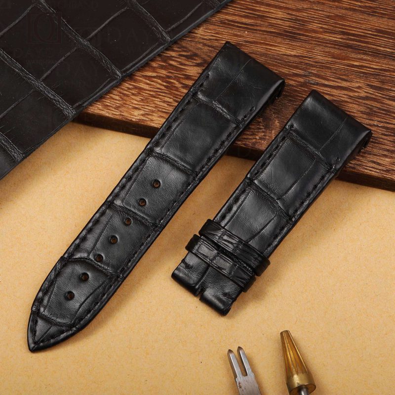 Personalized bespoke black alligator leather watch band replacement for jaeger lecoultre reverso casa fagliano men's watch