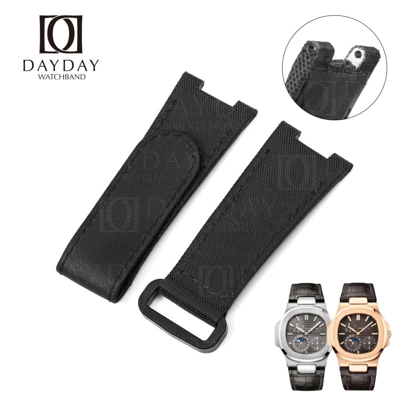 Custom handmade Black Nylon canvas velcro watch straps for patek philippe nautilus 5711 5712