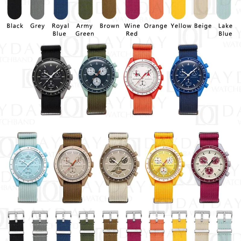 Multi-color Nylon fabric watch strap replacement for Omega and Swatch moonswatch 20mm for sale