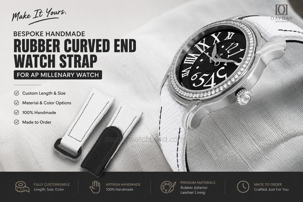 Bespoke Canvas Pattern Rubber Curved End Watch Band for Rolex Omega Audemars Piguet (Multiple Colors) 36 Bespoke-curved-end-strap-for-Audemars-Piguet-Millenary