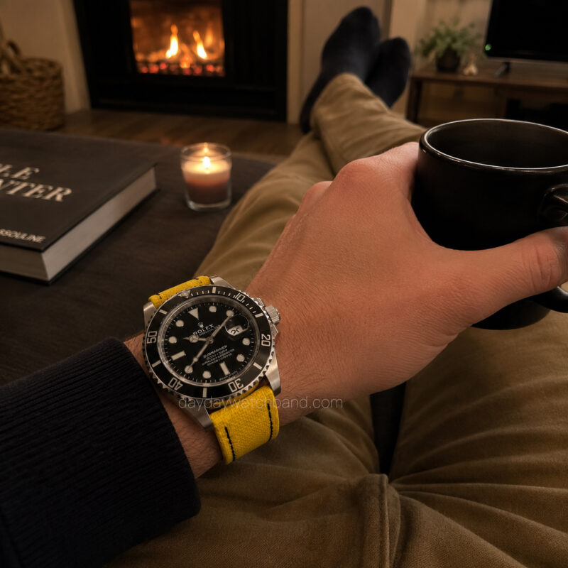 Bespoke-handmade-Velcro-curved-end-strap-for-Rolex-watch