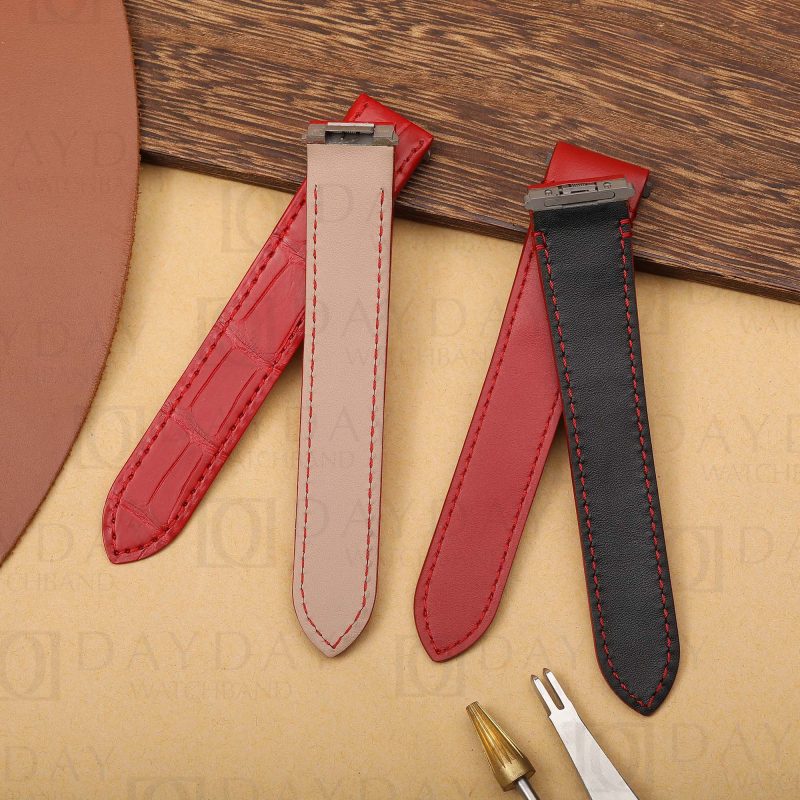 Custom Red leather watch strap for Cartier Santos & Cartier Roadster (2)