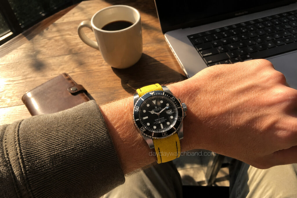 Bespoke Canvas Pattern Rubber Curved End Watch Band for Rolex Omega Audemars Piguet (Multiple Colors) 33 Custom-handmade-Velcro-curved-end-strap-for-Rolex-watch.