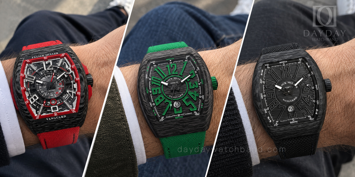 Custom rubber hook and loop velcro straps for Franck Muller Vanguard on wrist
