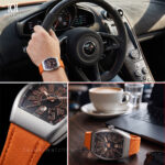 Custom velcro orange watch strap for Franck Muller V45 Yachting on wrist