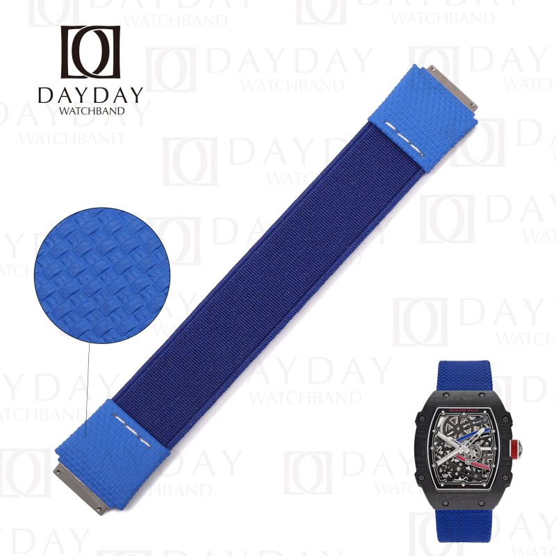 Daydaywatchband custom blue elastic rubber watch strap for Richard Mille 035 030 055 011 067 for sale