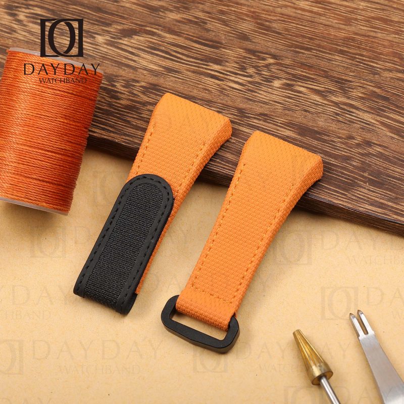 Daydaywatchband orange Custom handmade rubber velcro watch strap band for Franck Muller Vanguard FM V32 V41 V45 Yachting Skeleton Racing Revolution 7 Days for sale aftermarket (3)