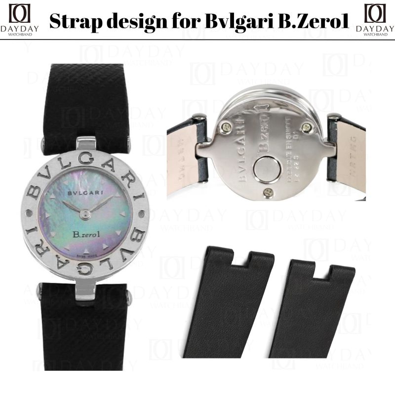 Original style design seamless fit black calfskin leather watch strap band replacement for Bvlgari Bulgari B Zero1