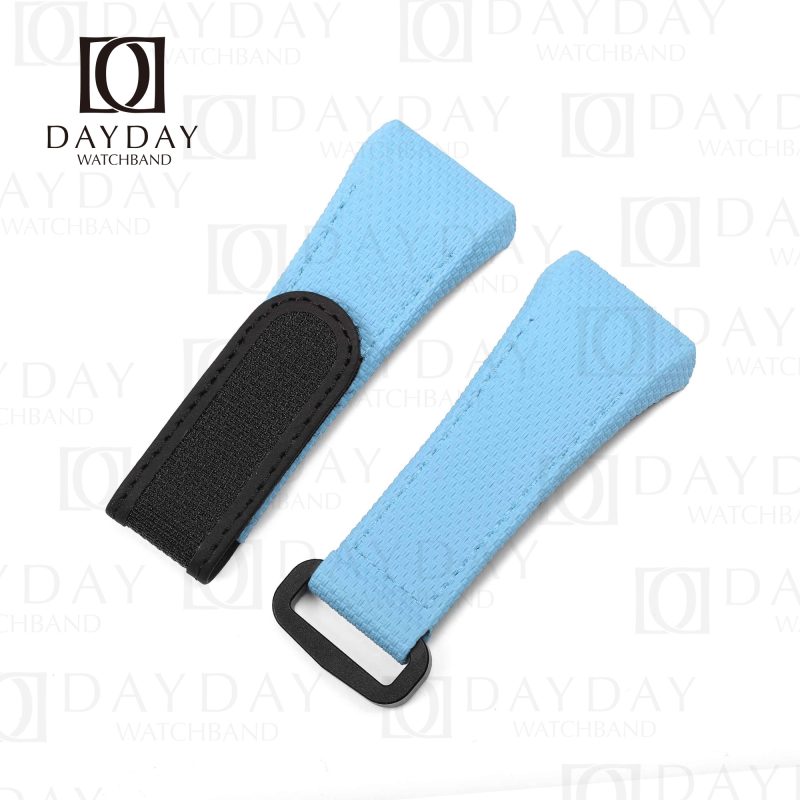 Personalized daydaywatchband bespoke baby blue rubber velcro watch band strap replacement for Franck Muller FM Vanguard V32 V41 V45