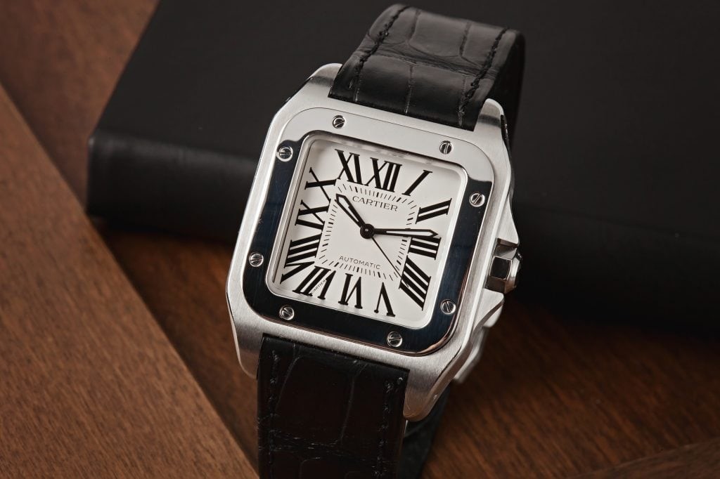 cartier santos 100 with leather watch strap