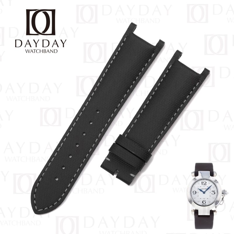 Custom handmade black nylon watch bands replacement fit Cartier Pasha watch link men and ladies watch aftermarket