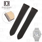 Custom handmade black satin double folded watch straps band replacement 19mm 21mm for Cartier Santos Small, Medium, and Large aftermarket