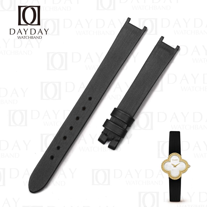 Custom handmade black satin watch straps replacement for Van Cleef & Arpels Alhambra women watches for sale aftermarket