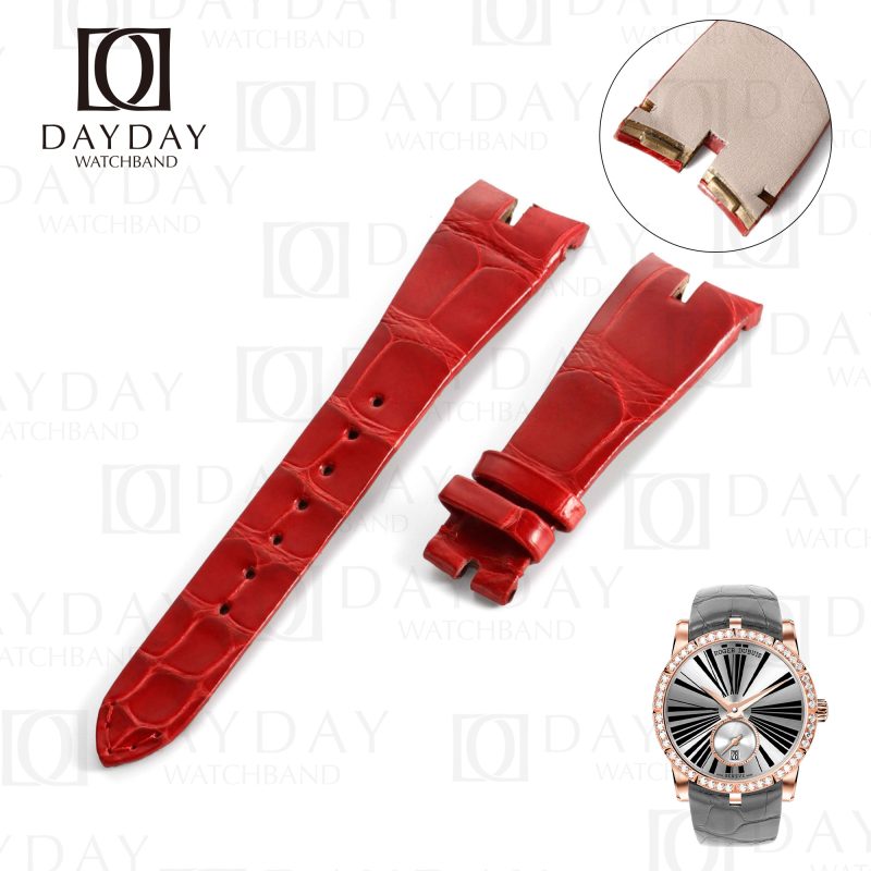 Custom handmade red alligator leather watch straps replacement aftermarket for Roger Dubuis Excalibur, Quatuor, Spider, Skeleton Flying Tourbillon , Chronograph , 42mm