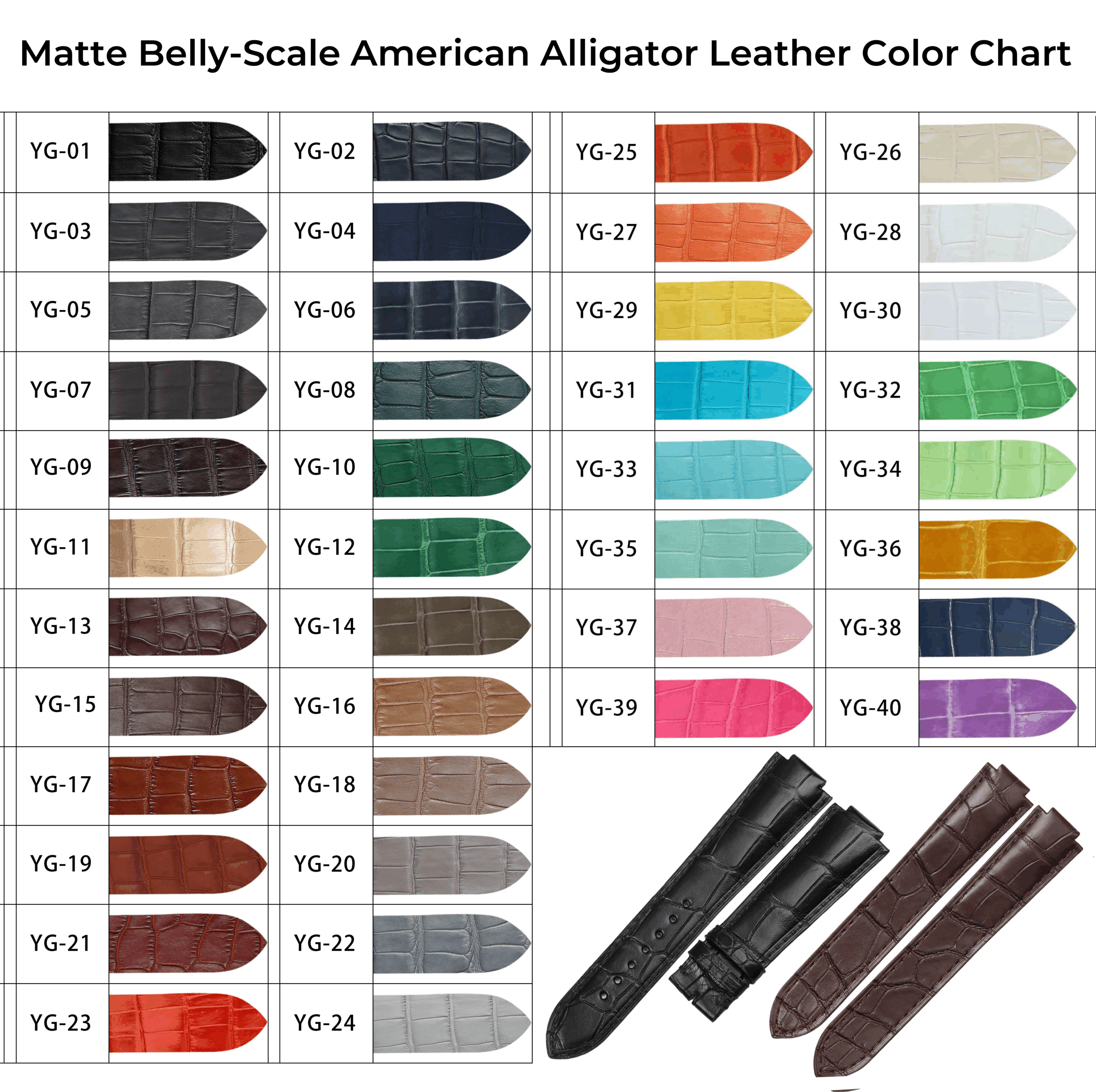 Custom belly scale alligator watch straps(Multi-colors) 5 New daydaywatchband Matte-Belly-Scale-American-Alligator-Leather-Color-Chart