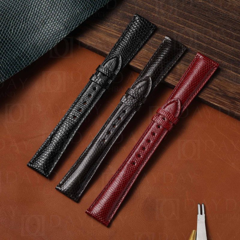 Personalized bespoke straight end black red lizard leather watch straps replacement aftermarket for Rolex Cartier Omega Blancpain and more watches (2)