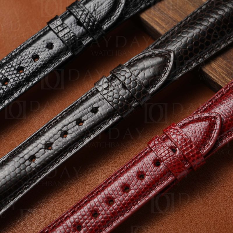 Personalized bespoke straight end black red lizard leather watch straps replacement aftermarket for Rolex Cartier Omega Blancpain and more watches