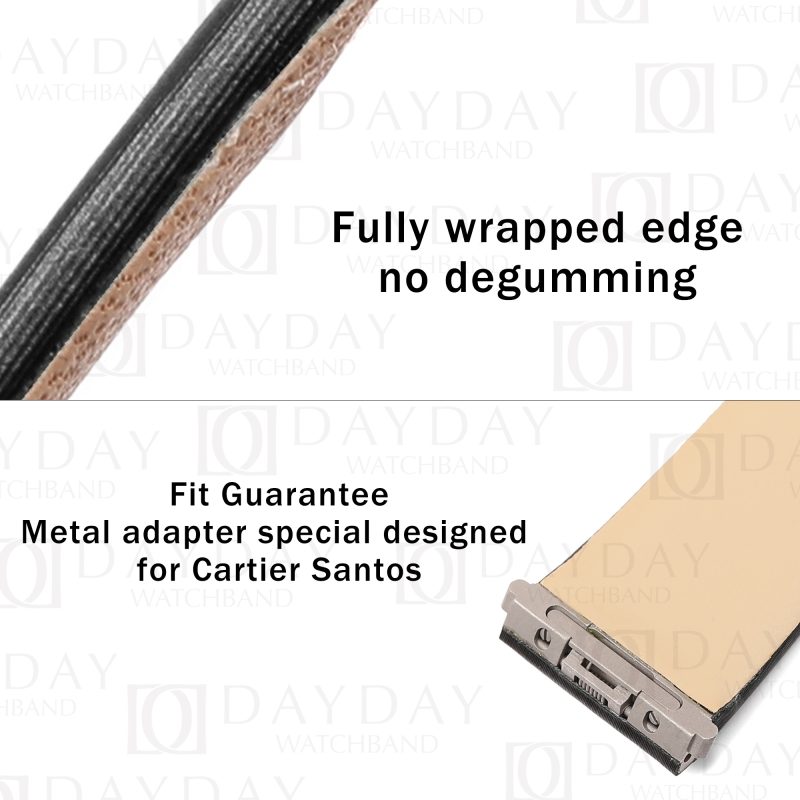 Personalized handmade black satin double folded watch straps band replacement 19mm 21mm for Cartier Santos Small, Medium, and Large for sale (2)