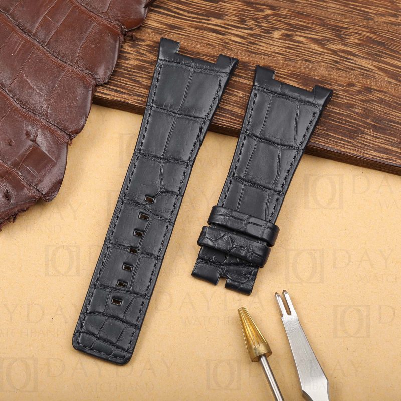 Shop personalized handcrafted real crocodile leather black watch band replacment for IWC Ingenieur 40 mm Automatic IW323904 aftermarket (3)