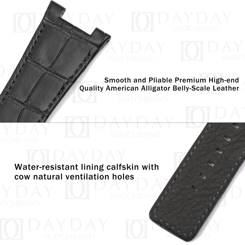 Shop personalized handcrafted real crocodile leather black watch band replacment for IWC Ingenieur 40 mm Automatic IW323904 aftermarket