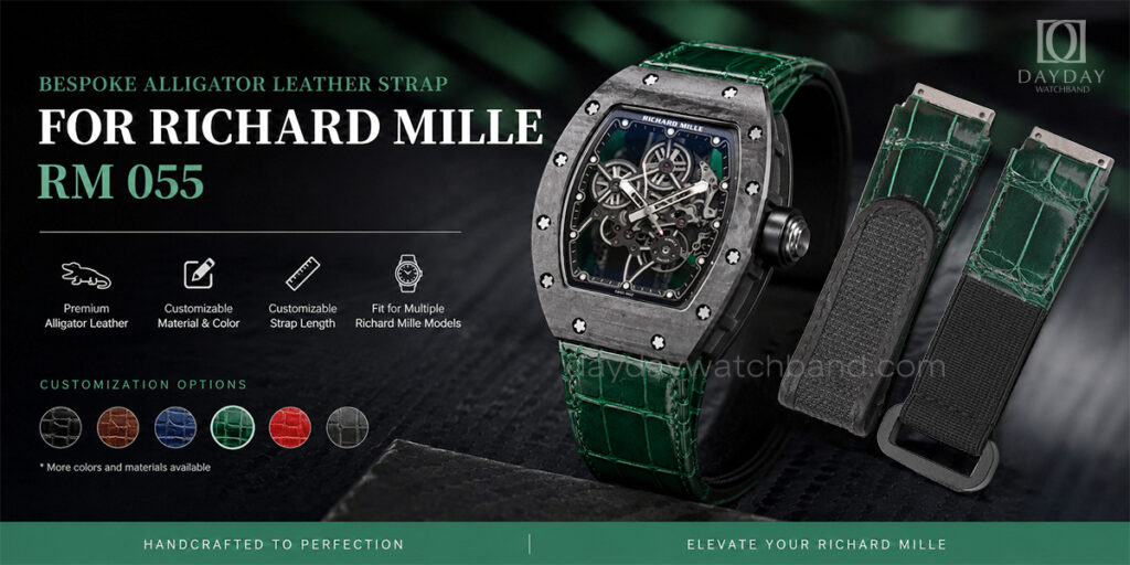 Custom Alligator hook & loop Leather strap for Richard Mille (Multiple Colors) 13 Bespoke-Alligator-Leather-Strap-for-Richard-Mille-RM-055-rm-67-01-rm-011