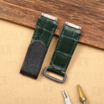 Buy Handmade custom green alligator leather velcro watch strap bands with elastic replacement for Richard Mille RM 035 030 055 011 067 men and women's watch