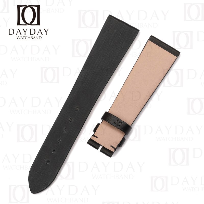 Buy bespoke personalized black satin leather watch band replacement for Cartier Tank Automatic, Must, XL, Solo, Large, Francaise men and ladies watch aftermarket