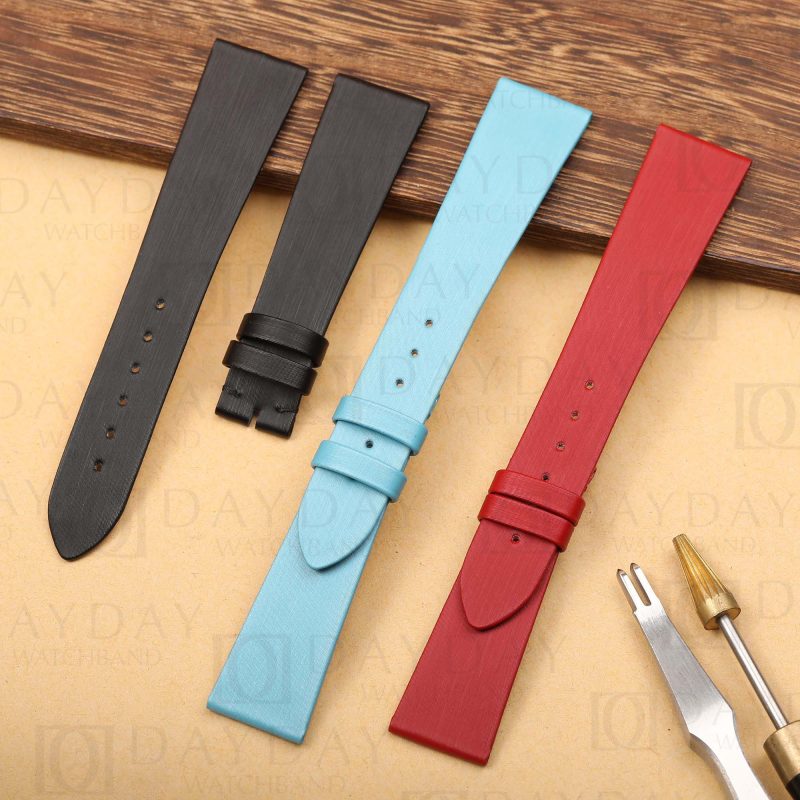 Buy bespoke personalized red tiffany blue black satin leather watch band replacement for Cartier Tank Automatic, Must, XL, Solo, Large, Francaise men and ladies watch aftermarket (2)