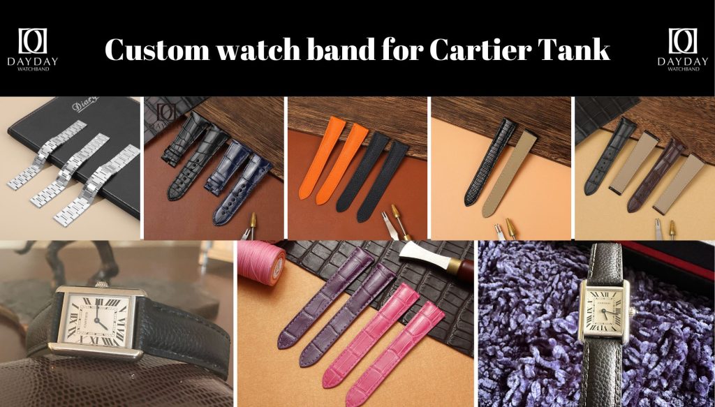 Buy handmade Custom daydaywatchband alligator calf leather nylon fabric change watch straps bands replacement for Cartier Tank Ronde Tank Must Solo XL Divan watches for sale aftermarket watches
