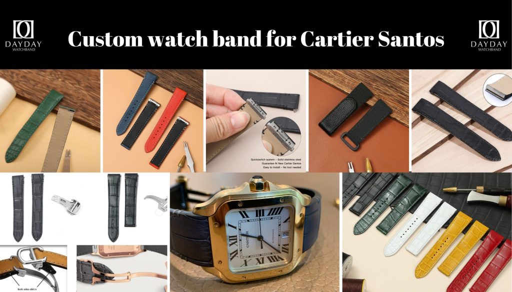 Shop customized bespoke crocodile leather satin fabric watch belt bracelet replacement for Cartier Santos galbee for sale aftermarket