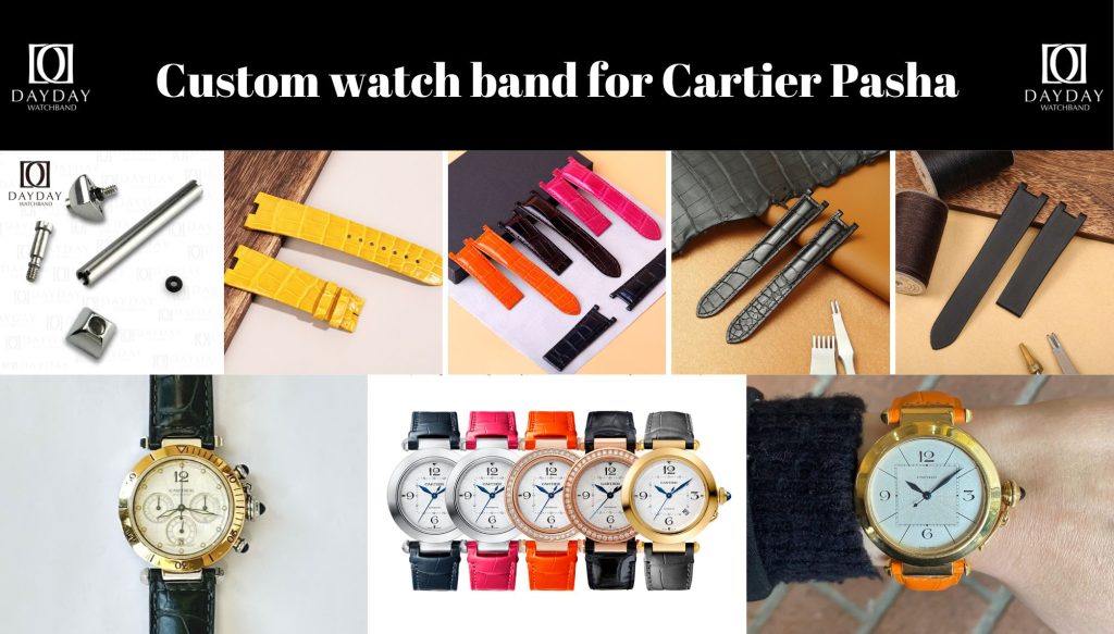 Shop customized bespoke crocodile leather satin fabric watch belt bracelet replacement for Cartier Pasha aftermarket