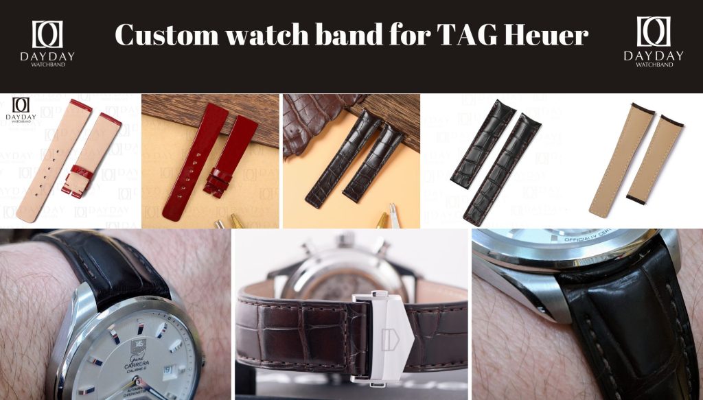 Custom black brown alligator leather watch straps wristband replacement for TAG Heuer Carrera Calibre, Heritage, Formula 1 men and women's watch aftermarket