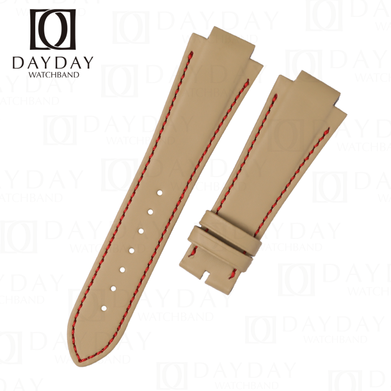 Custom handmade Beige calfskin leather watch strap Red stitching replacemenr for Girard Perregaux GP Laureato Evo3 38mm 42mm for sale aftermarket