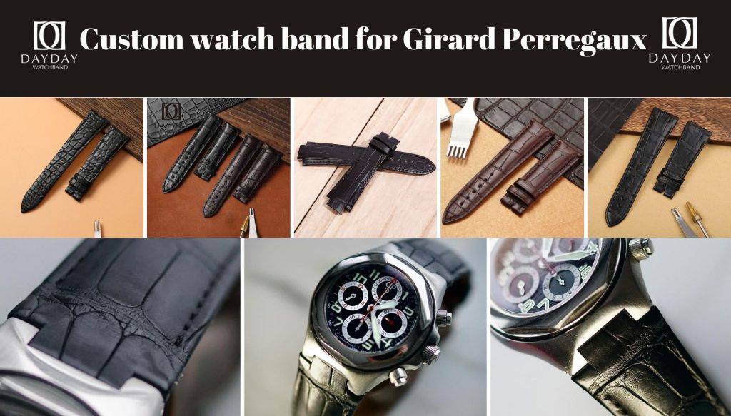 Custom handmade alligator calfskin leather watch strap bands replacement for girard perregaux laureato GP 1966 vintage 1945 38mm 42mm men and ladies watch