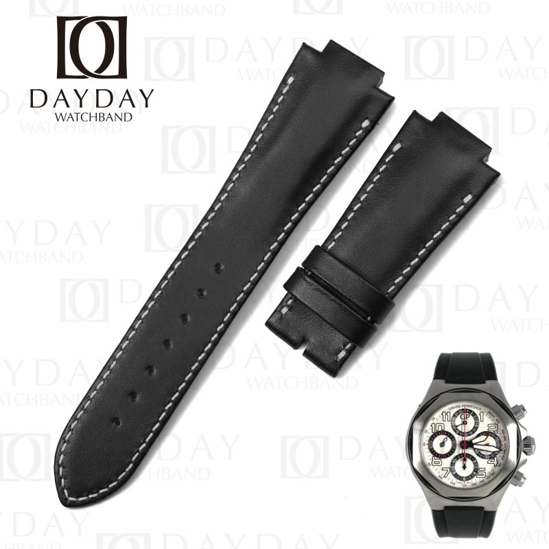 Personalized bespoke black calf leather watch bands replacement for Girard Perregaux GP Laureato Evo3 38mm 42mm for sale at low price (2)