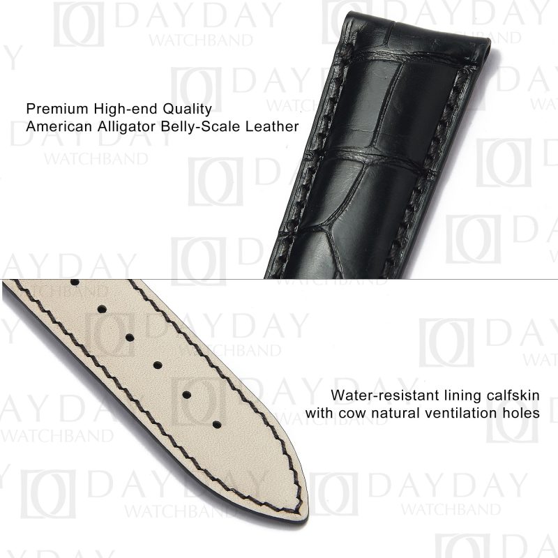Personalized black crocodile leather watch strap watch bands replacement for Corum $20 Gold Coin for sale aftermarket