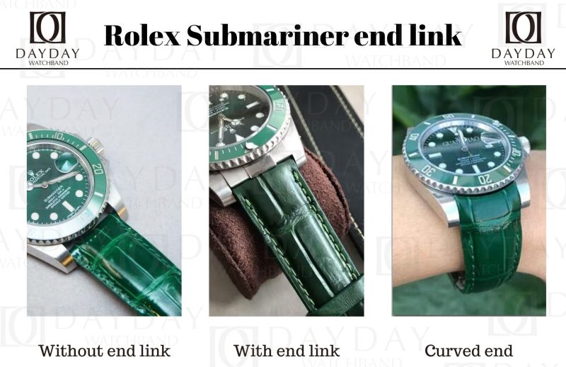 Rolex Submariner end link with green alligator leather watch strap replacement