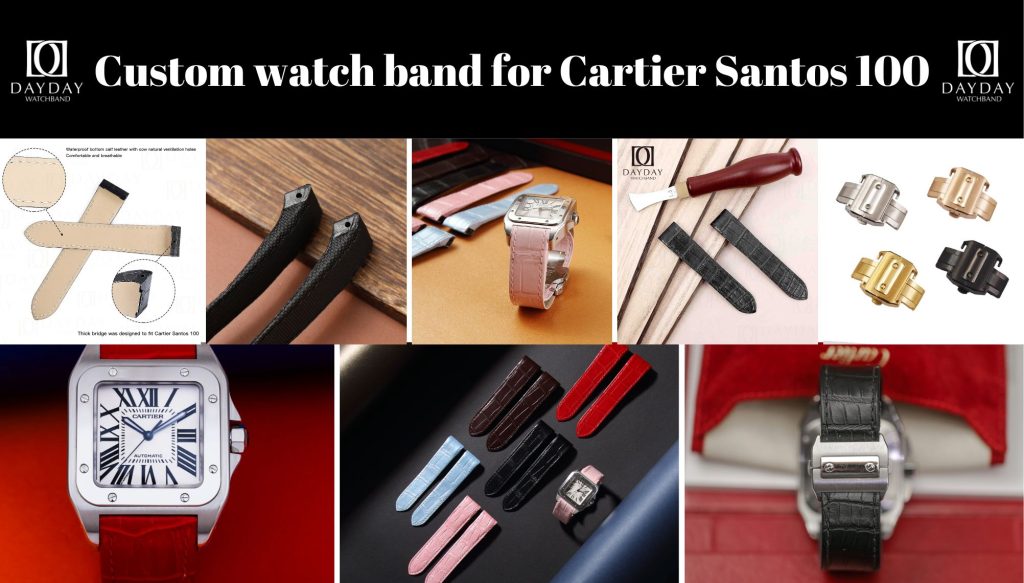 Buy handmade Custom daydaywatchband alligator calf leather nylon fabric change watch straps bands replacement quickswitch for Cartier Santos 100 Medium Large Chronograph watches