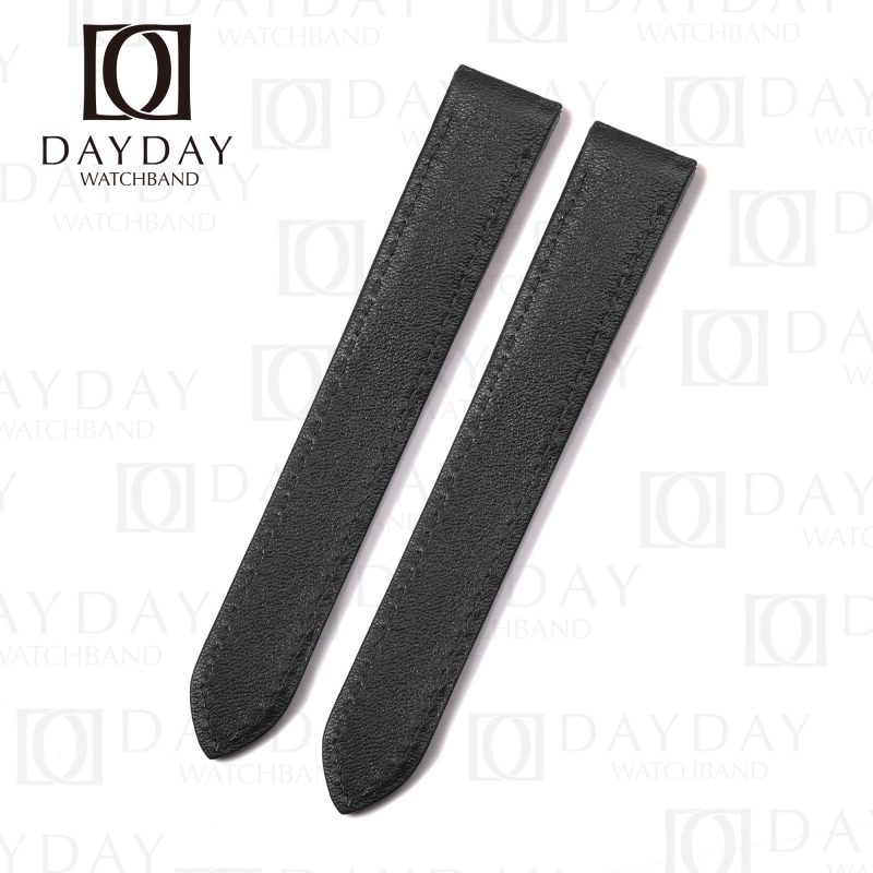 Buy black calfskin leather watch band strap replacement for Cartier Santos Galbee 24mm 29mm men and womens watch aftermarket for sale