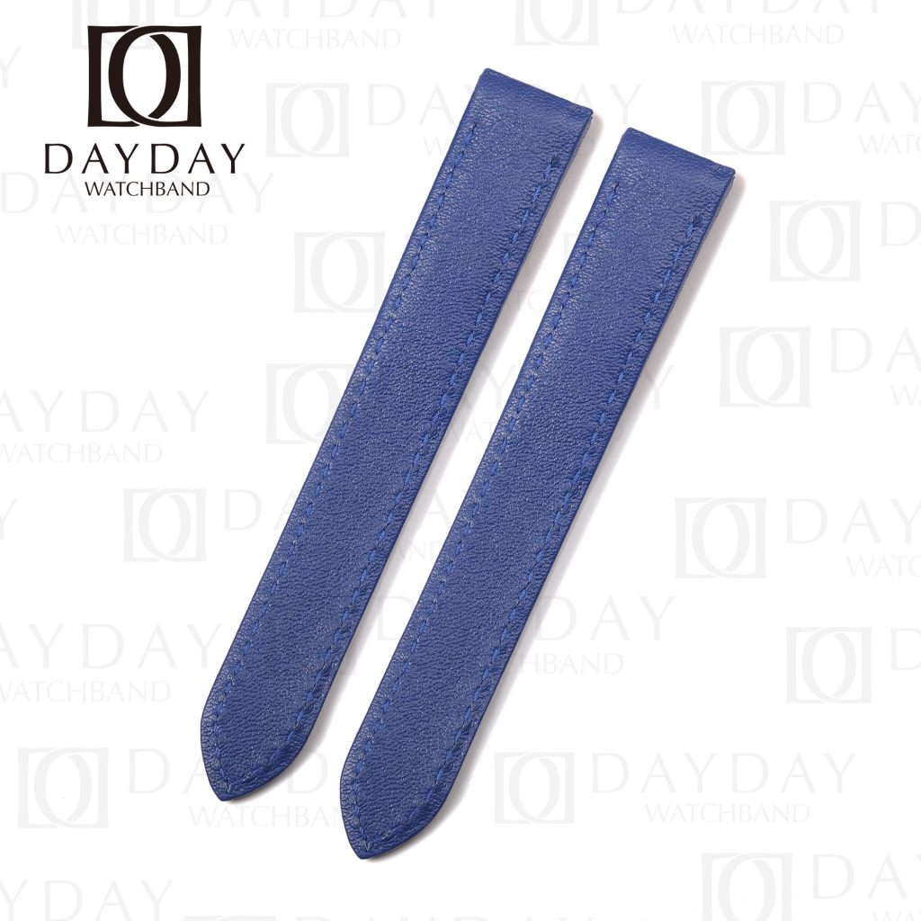 Buy blue calfskin leather watch band strap replacement for Cartier Santos Galbee 24mm 29mm men and womens watch aftermarket for sale